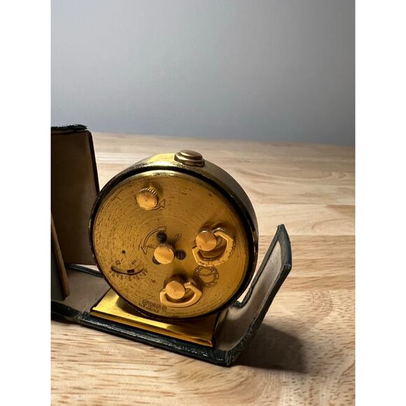 Vintage Bucherer Travel Alarm Clock in Green Leather Case by Swiss Untested JL - Picture 6 of 10